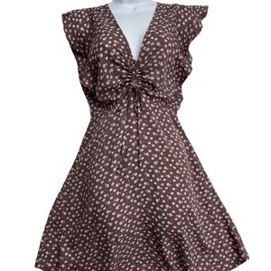 Floral Tiered Mauve Dress Size S Flutter Sleeve Cottagecore Boho Festival Ditsy